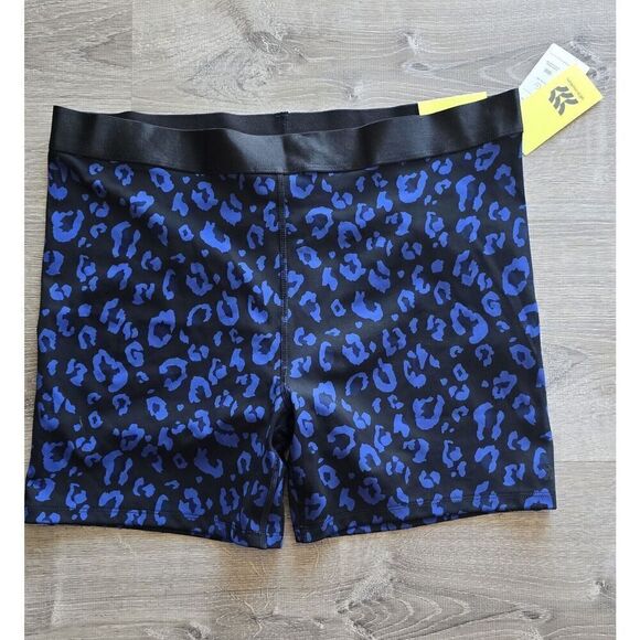 All in Motion High Rise Elastic Sculpt Bike Short Black/Blue Leopard Print XXL - Picture 1 of 5